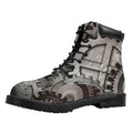 Steampunk Metal Gears Print Padded Collar Lace Up Boots