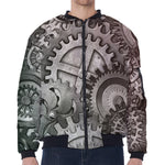Steampunk Metal Gears Print Zip Sleeve Bomber Jacket