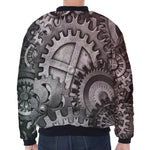 Steampunk Metal Gears Print Zip Sleeve Bomber Jacket