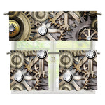 Steampunk Metallic Gears Print 3 Piece Kitchen Curtains