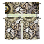 Steampunk Metallic Gears Print 3 Piece Kitchen Curtains