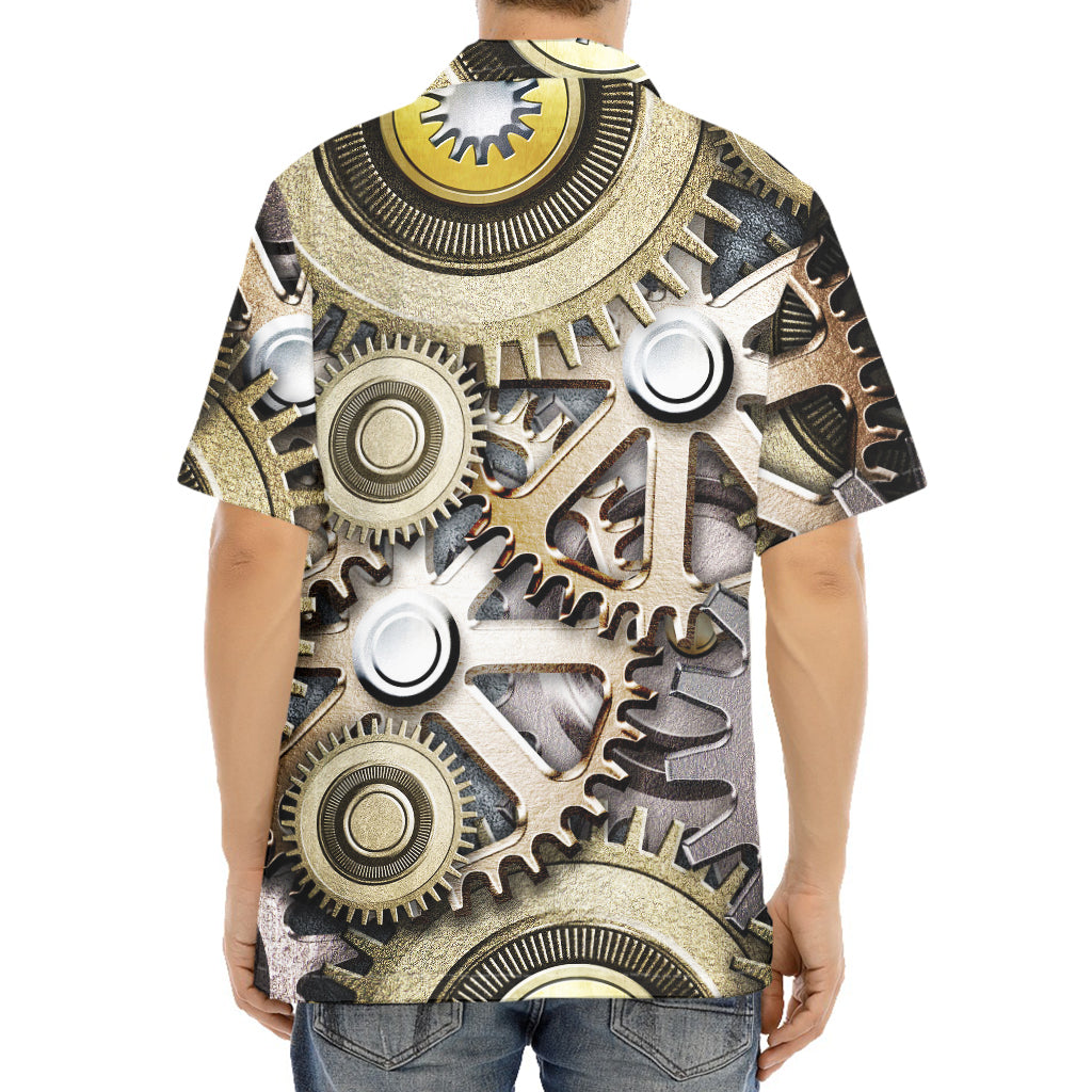 Steampunk Metallic Gears Print Aloha Shirt