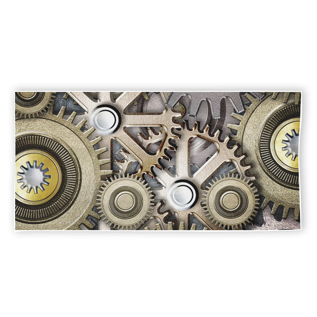 Steampunk Metallic Gears Print Beach Towel