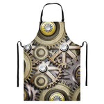 Steampunk Metallic Gears Print Bib Apron With Pocket