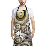 Steampunk Metallic Gears Print Bib Apron With Pocket