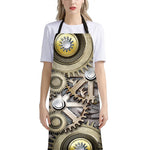 Steampunk Metallic Gears Print Bib Apron With Pocket