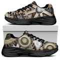 Steampunk Metallic Gears Print Black Chunky Shoes