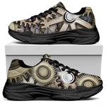 Steampunk Metallic Gears Print Black Chunky Shoes