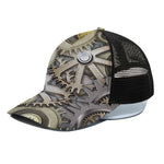 Steampunk Metallic Gears Print Black Mesh Trucker Cap