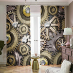 Steampunk Metallic Gears Print Blackout Pencil Pleat Curtains