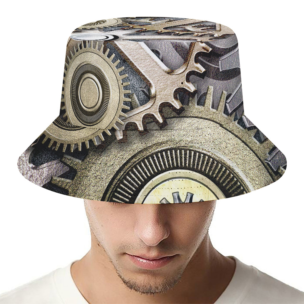 Steampunk Metallic Gears Print Bucket Hat