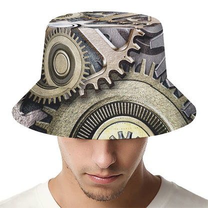 Steampunk Metallic Gears Print Bucket Hat