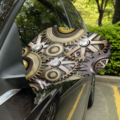 Steampunk Metallic Gears Print Car Side Mirror Covers