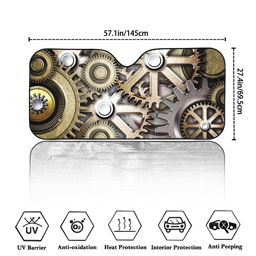 Steampunk Metallic Gears Print Car Windshield Sun Shade