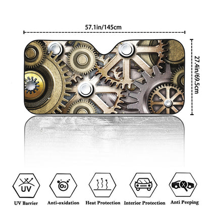 Steampunk Metallic Gears Print Car Windshield Sun Shade