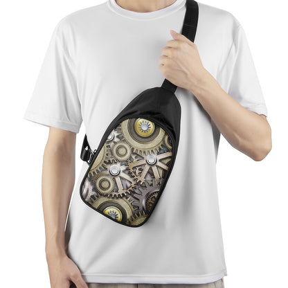 Steampunk Metallic Gears Print Chest Bag
