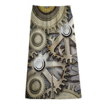 Steampunk Metallic Gears Print Cotton Front Slit Maxi Skirt