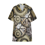 Steampunk Metallic Gears Print Cotton Hawaiian Shirt