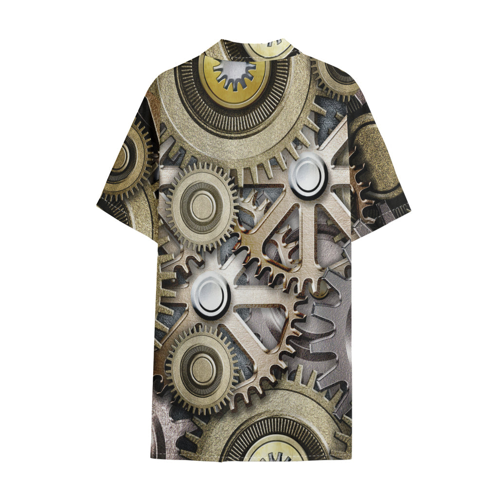 Steampunk Metallic Gears Print Cotton Hawaiian Shirt