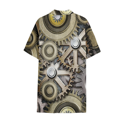 Steampunk Metallic Gears Print Cotton Hawaiian Shirt