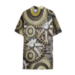 Steampunk Metallic Gears Print Cotton Hawaiian Shirt