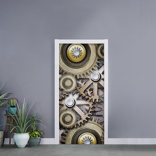 Steampunk Metallic Gears Print Door Sticker