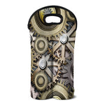Steampunk Metallic Gears Print Double Neoprene Wine Tote