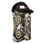 Steampunk Metallic Gears Print Double Neoprene Wine Tote