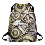 Steampunk Metallic Gears Print Drawstring Backpack