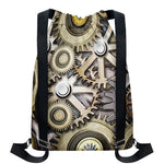 Steampunk Metallic Gears Print Drawstring Backpack