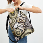 Steampunk Metallic Gears Print Drawstring Backpack