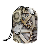 Steampunk Metallic Gears Print Drawstring Makeup Bag