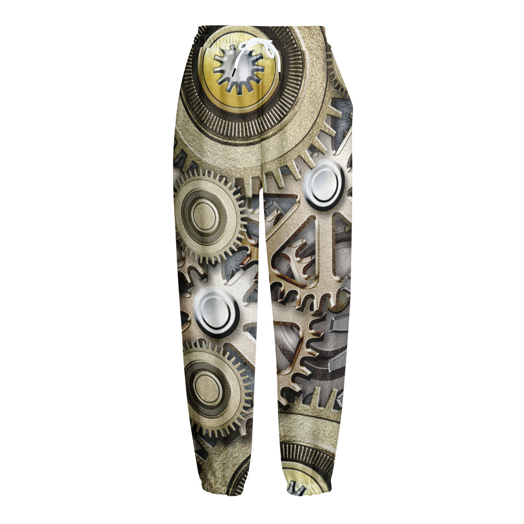 Steampunk Metallic Gears Print Fleece Lined Knit Pants