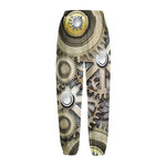 Steampunk Metallic Gears Print Fleece Lined Knit Pants