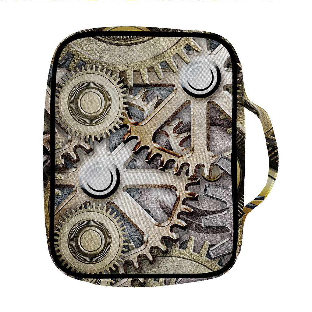 Steampunk Metallic Gears Print Front Pocket Bible Bag