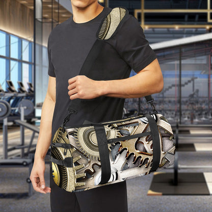 Steampunk Metallic Gears Print Gym Bag