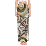 Steampunk Metallic Gears Print High Slit Maxi Skirt