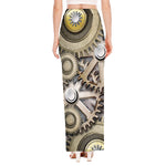 Steampunk Metallic Gears Print High Slit Maxi Skirt