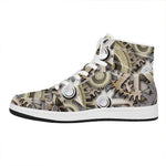 Steampunk Metallic Gears Print High Top Leather Sneakers