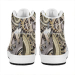 Steampunk Metallic Gears Print High Top Leather Sneakers