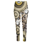 Steampunk Metallic Gears Print High-Waisted Pocket Leggings