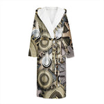 Steampunk Metallic Gears Print Hooded Bathrobe