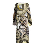 Steampunk Metallic Gears Print Hooded Bathrobe