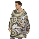 Steampunk Metallic Gears Print Hoodie Blanket