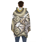Steampunk Metallic Gears Print Hoodie Blanket