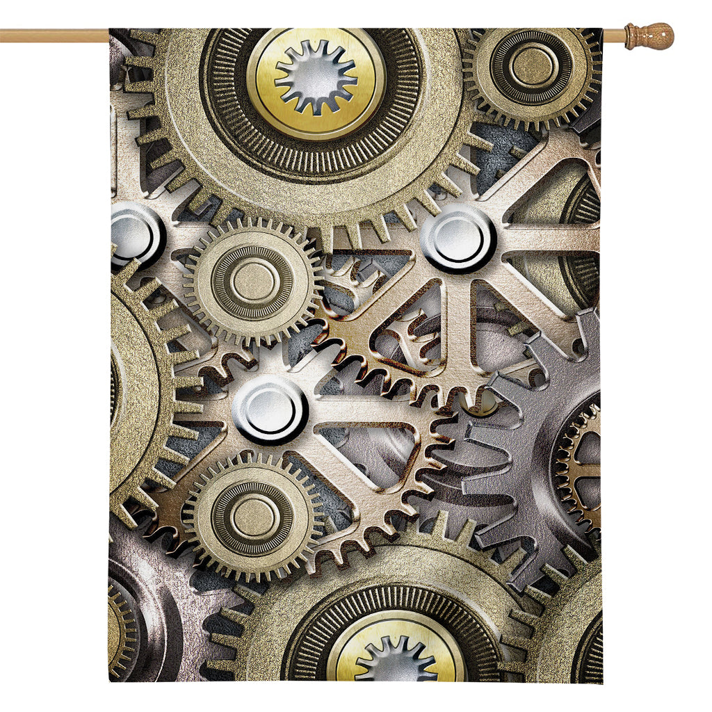 Steampunk Metallic Gears Print House Flag