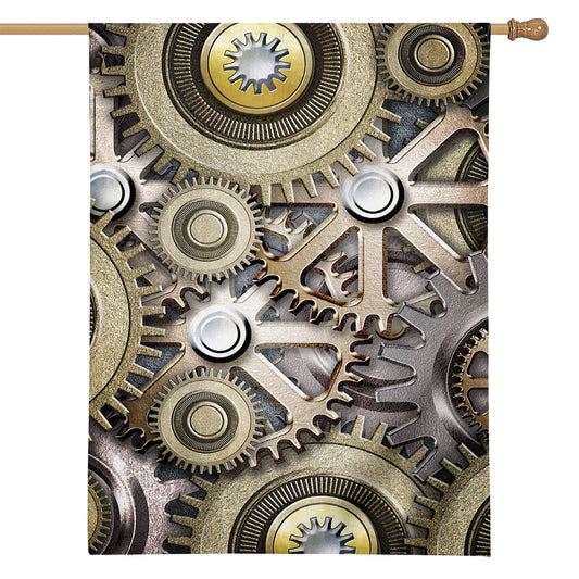 Steampunk Metallic Gears Print House Flag