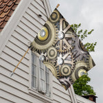 Steampunk Metallic Gears Print House Flag