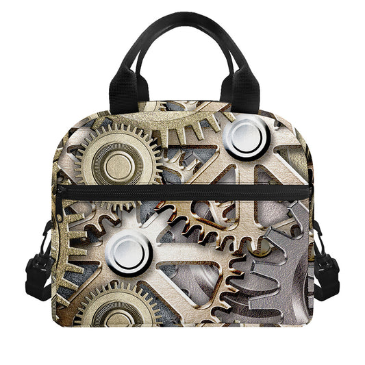 Steampunk Metallic Gears Print Insulated Lunch Bag