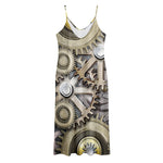 Steampunk Metallic Gears Print Jersey Midi Cami Dress